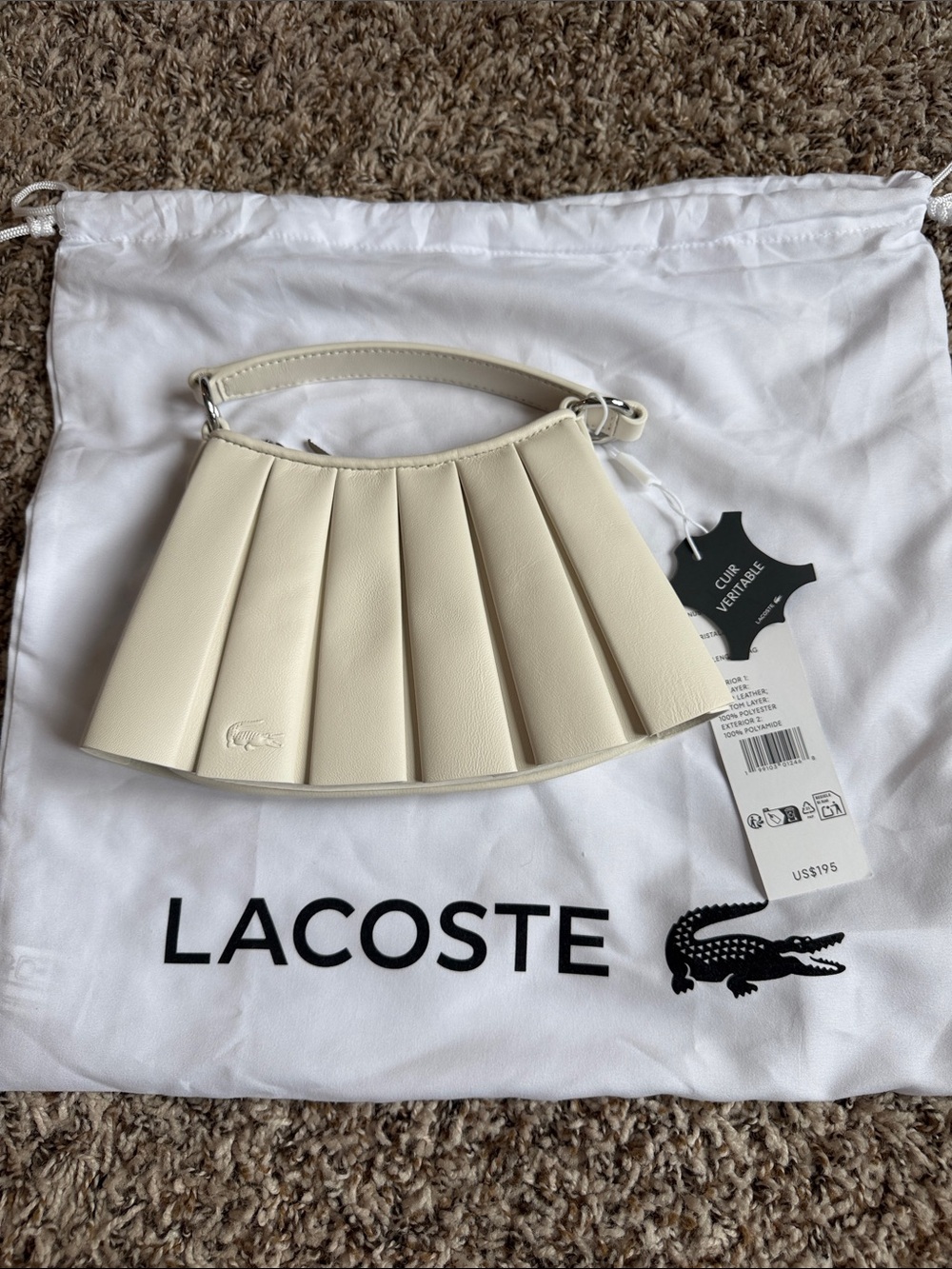 Lacoste Cream Pleated Mini Wristlet Bag